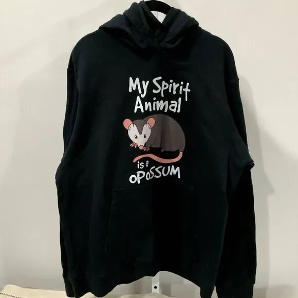 NWT! Unisex My Spirit Animal is a Opossum Hoodie in Black Size L - Picture 3 of 8